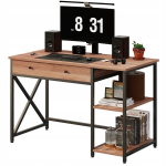 T&ouml;&ouml;stusliku stiilis loft-t&uuml;&uuml;pi arvutilaud, helepruun, sahtli ja riiulitega, 120 cm