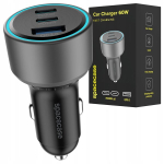 Autolaadija 60W 2xUSB-C PD QC3.0 PPS 12V-24V, Automobilinis įkroviklis 60W 2xUSB-C PD QC3.0 PPS 12V-24V