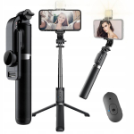 Selfie pulk (Selfie stick) Selfie-pulk telefonile Bluetooth-puldi ja valgustusega, statiiv, Asmenukių lazda telefonui su Bluetooth nuotoliniu valdymu ir ap&scaron;vietimu, trikojis