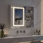 Nutikas vannitoa peegelkapp reguleeritava riiuliga, HD peegel, 3 LED-valgusv&auml;rvi, 60,2x15,2x60,2 cm, valge