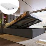 Kaheinimesevoodi 160x200 cm, USB C, h&uuml;drauliline, sahtlid, liistudest raam, puit, hall, madratsiga