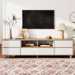 TV laud, MDF, 175x37x51 cm, valge ja puit, 2 karpi
