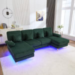 U-kujuline diivan, LED valgustus, USB-C, puitraam, 265x135x88 cm