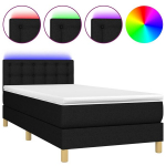 vidaXL kontinentaalvoodi madratsiga ja LED, must, 90x200 cm, kangas