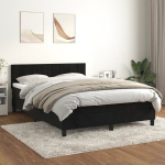 vidaXL kontinentaalvoodi madratsiga,must, 140x190 cm, samet