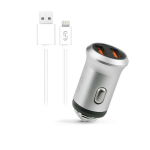 Fonex 2xUSB autolaadija Lightning kaabliga SCK2LS, 2.1A, valge