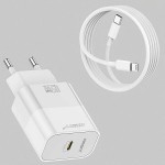 IPhone Kiirlaadija [MFi Sertifitseeritud] 45W USB C Seinalaadija Kaabliga., Baltas įkroviklis + 1M laidas