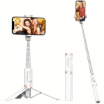 SelfieShow Alumiiniumisulamist Selfiepulk Integreeritud T&auml;itevalgusega, 360&deg; P&ouml;&ouml;ratava Telefonihoidjaga., Baltas