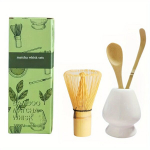 Bambusest Matcha Vispli Komplekt - 4tk Traditsioonilised T&ouml;&ouml;riistad Tee Valmistamiseks, Baltas
