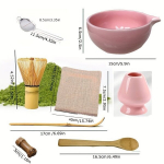 4/8tk Matcha Tee Komlekt, Matcha Kauss, Matcha Vispel, Vispel Hoidik, Traditsiooniline Lusikas, Tee Lusikas, Tee Riie, Lusika Hoidik, Matcha Pulberi S&otilde;el (Roosa) T&ouml;&ouml;riist Matcha Latte Kohvile., 8 milteliai