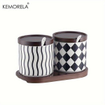 KEMORELA Keraamilised Maitseainepurkide Komplekt Bambusest Kaantega, C