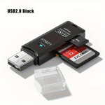 Multifunktsionaalne 2-in-1 USB kaardilugeja seade, USB2.0 juodas