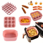 1 komplekt, Premium Ruudukujuline Silikoon Komplekt - Peekoni & Hot Dog Rest, 9-Osaline Koogivorm, Kuuma&otilde;hufrit&uuml;&uuml;ri Pann - BPA-Vaba, N&otilde;udepesumasinas Pestav - &Uuml;hilduv 7QT+ Kuuma&otilde;hufrit&uuml;&uuml;ridega, Rožinis kostiumas