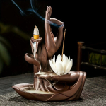 1tk, Lilla Liiva Keraamiline Suitsuviiruk P&otilde;letaja Ornament, Balta gėlė Purpurinė smėlio Budos ranka