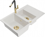 Mexen Gaspar graniidist 1,5-kambriline valamu kuivatuspinnaga ja Flora k&ouml;&ouml;gisegisti, valge - 6507-20-670401-57-G