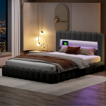 180x200cm voodi LED-peatsiga, Polsterdatud voodi koos panipaigaga, Hoiuvoodi, Voodipesu, Hall