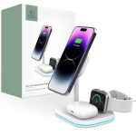 Laadija koos alusega Apple Watch, AirPods, valge