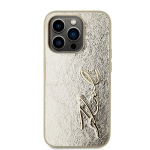 Kuldne telefonikott iPhone 15 Pro metallpinnaga Karl Lagerfeldilt