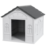 Ilmastikukindel plastikust koerakuut sadulkatusega, 65 x 75,7 x 63 cm, Hall, Pilka