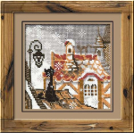 Ristpistekomplekt Linn ja kass talvel Riolis, 13x13 cm