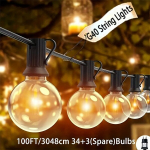 G40 LED Globaallambid &Otilde;ues String Tuled Varulampidega, 100FT/30,5m 34+3(Atsarginės)Lemputės