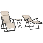 Outsunny aia lamamistoolide komplekt 3-PLG. kokkupandav lamamistool koos teelaud 2 tooliga padi, v&auml;ljas lamamistool ilmastikukindel l&otilde;&otilde;gastuda lamamistool metallist rannalaua aeda, terrassile 90x56x110 cm Beežne, Smėlio spalvos