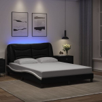 kaheinimese voodi，t&auml;iskasvanu voodi，voodiraam LED-tuledega, must ja valge, 120 x 200 cm, kunstnahk CFE1160466