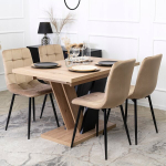 Laiendatav laud CLARK Mebel Elite 120-160 cm tamm artisan must ja 4 polsterdatud toolid PERU beežid