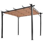 Outsunny pergola paviljon reguleeritava kangast katusega 3 x 4 m terrassikatus alumiiniumist p&auml;ikesekaitse varikatus terrassil aias hall+pruun