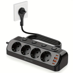 4-teeline pistikupesa USB-ga, Juodas