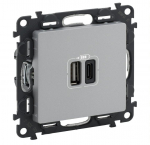 USB topelt C + A t&uuml;&uuml;pi pesa Valena Life Legrand 753306 (alumiiniumist v&auml;rvi)