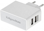 Telefoni laadija Kruger&Matz, USB/AC/DC, valge