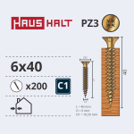Puidukruvi, universaalsed Haushalt PZ3, 6 x 40 mm, kollane v., 200 tk