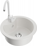 K&ouml;&ouml;givalamu koos kraaniga Mexen Diego White, graniit, 48.8 cm x 48.8 cm x 16.7 cm, valge