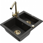 K&ouml;&ouml;givalamu koos kraaniga Mexen Carlos, graniit, 58.2 cm x 47.5 cm x 17.7 cm, metallic black/gold+gold