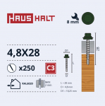 Isekeermestavad kruvid Haushalt DIN 7504K, 4.8 mm x 28 mm, 250 tk
