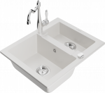 K&ouml;&ouml;givalamu koos kraaniga Mexen Carlos, graniit, 58 cm x 47 cm x 17.7 cm, valge/kroom