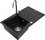 K&ouml;&ouml;givalamu koos kraaniga Mexen Cesar Black+Chrome, graniit, 77 cm x 47 cm x 20 cm, must/kroom