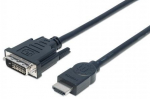 Juhe Manhattan DVI-D male, HDMI 19 pin male, 3 m, must v.