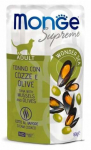 Kassi m&auml;rgtoit Monge Supreme Adult, rannakarbid/oliivid, 0.080 kg