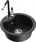 K&ouml;&ouml;givalamu koos kraaniga Mexen Diego, graniit, 48.8 cm x 48.8 cm x 16.7 cm, metallic black/silver+black/chrome