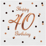 Pabersalvr&auml;tikud GoDan Happy 40 Birthday, 33 cm x 33 cm, kuldne v./valge v., 20 tk