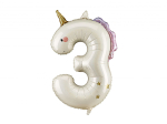 Fooliumist &otilde;hupall number PartyDeco Unicorn Number 3, valge v.
