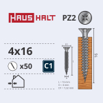 Puidukruvi, universaalsed Haushalt, 4 x 16 mm, valge, 50 tk