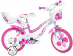 Lisaratastega laste jalgratas, linna- Dino Bikes Flappy, valge v./roosa v./mitmev&auml;rviline, 14"