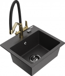 K&ouml;&ouml;givalamu koos kraaniga Mexen Milo Black granite+Black/Gold, graniit, 43 cm x 41 cm x 17.1 cm, black granite+black/gold