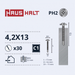 Isekeermestavad kruvid Haushalt DIN 14566, 4.2 mm x 13 mm, 30 tk
