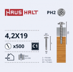 Isekeermestavad kruvid Haushalt DIN 14566, 4.2 mm x 19 mm, 500 tk