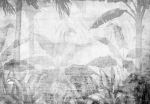 Fototapeet Artgeist Vanishing Jungle - Landscape Of Exotic Trees And Leaves In Grey Tones, 70 cm x 100 cm