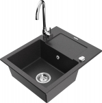K&ouml;&ouml;givalamu koos kraaniga Mexen Enzo Black granite+Chrome, graniit, 57 cm x 46 cm x 17.4 cm, black granite+chrome